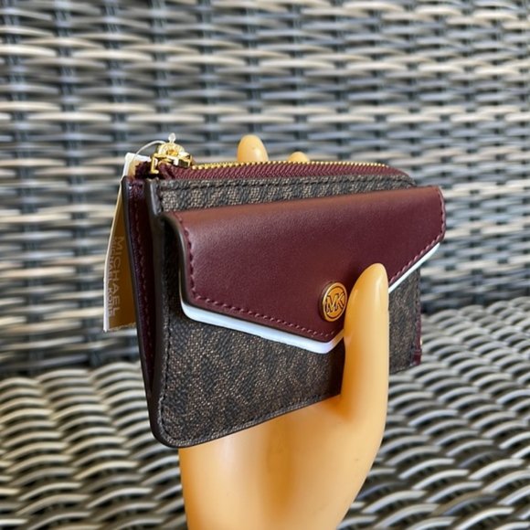 Michael Kors Jet Set Travel Small Corner Zip Card Holder Merlot - Picture 2 of 10